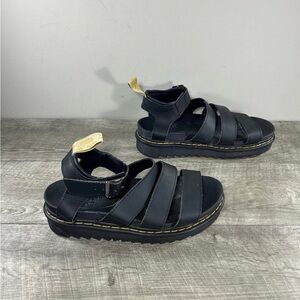 Dr. Doc Martens Blaire Black Hydro Leather Platform Women’s Sandals Size 11 US